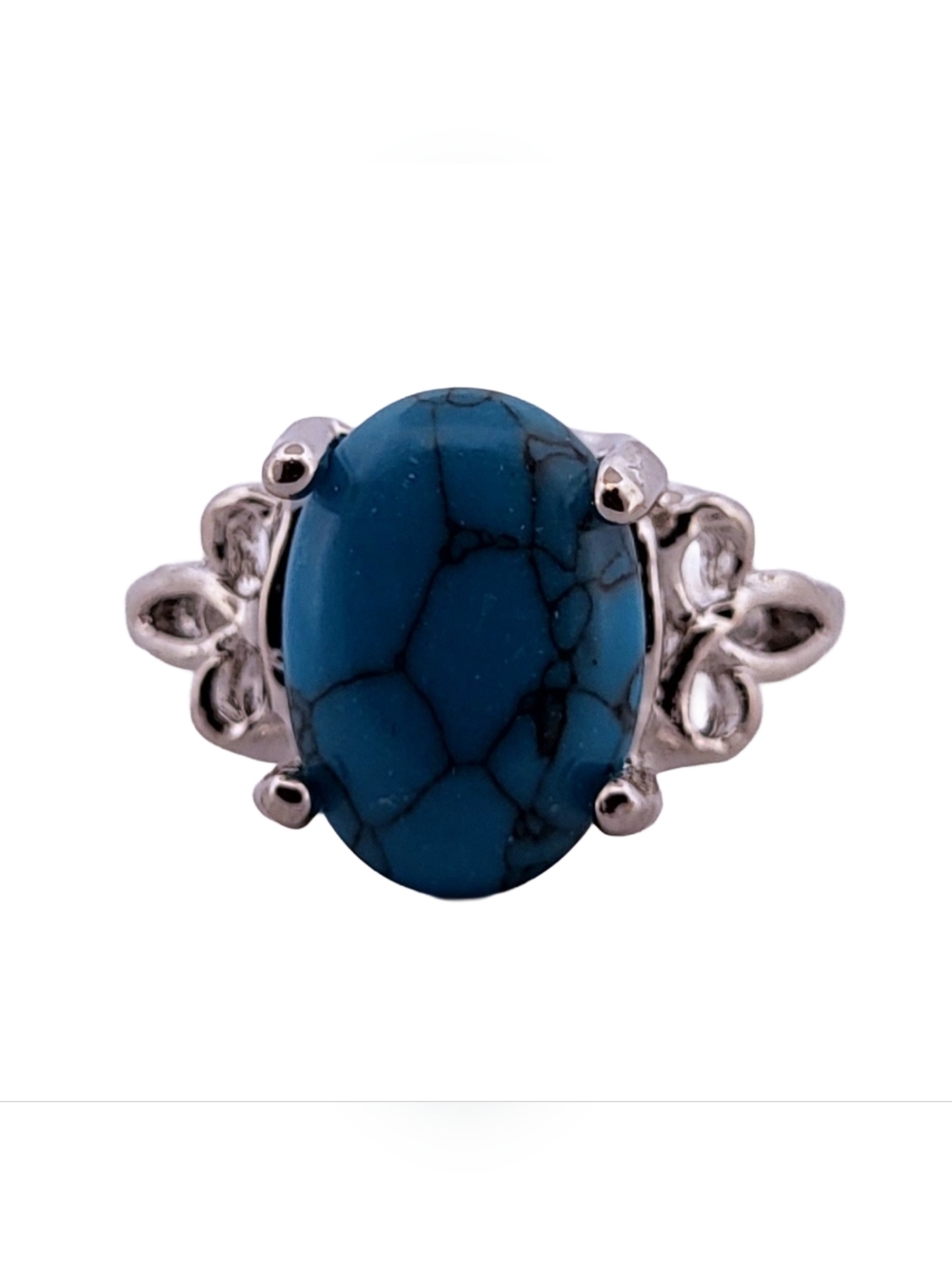 Oval Blue Turquoise Silver Ring, size 9 387